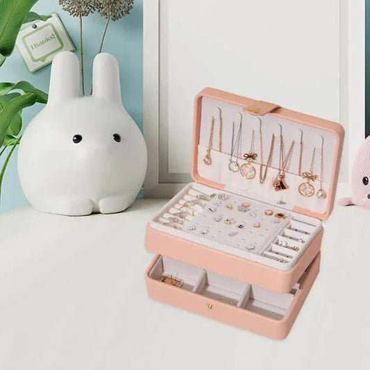 Pu Leather Portable Large Capacity Jewellery Organizer - Pink