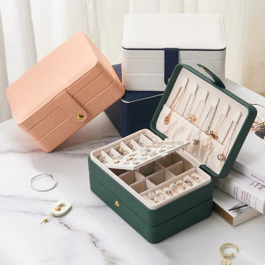 Pu Leather Portable Large Capacity Jewellery Organizer - Green