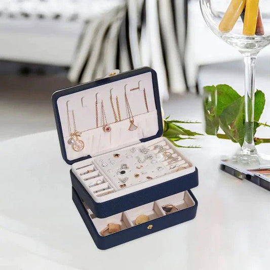 Pu Leather Portable Large Capacity Jewellery Organizer - Blue