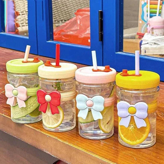 Bow Glass Cup with Straw