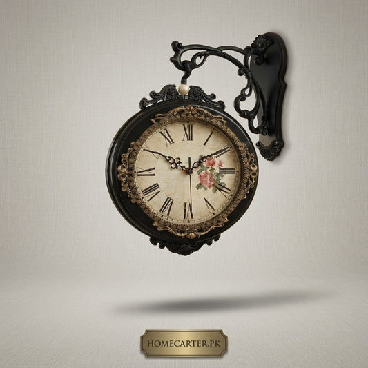 Dual sided Matt-black station clock