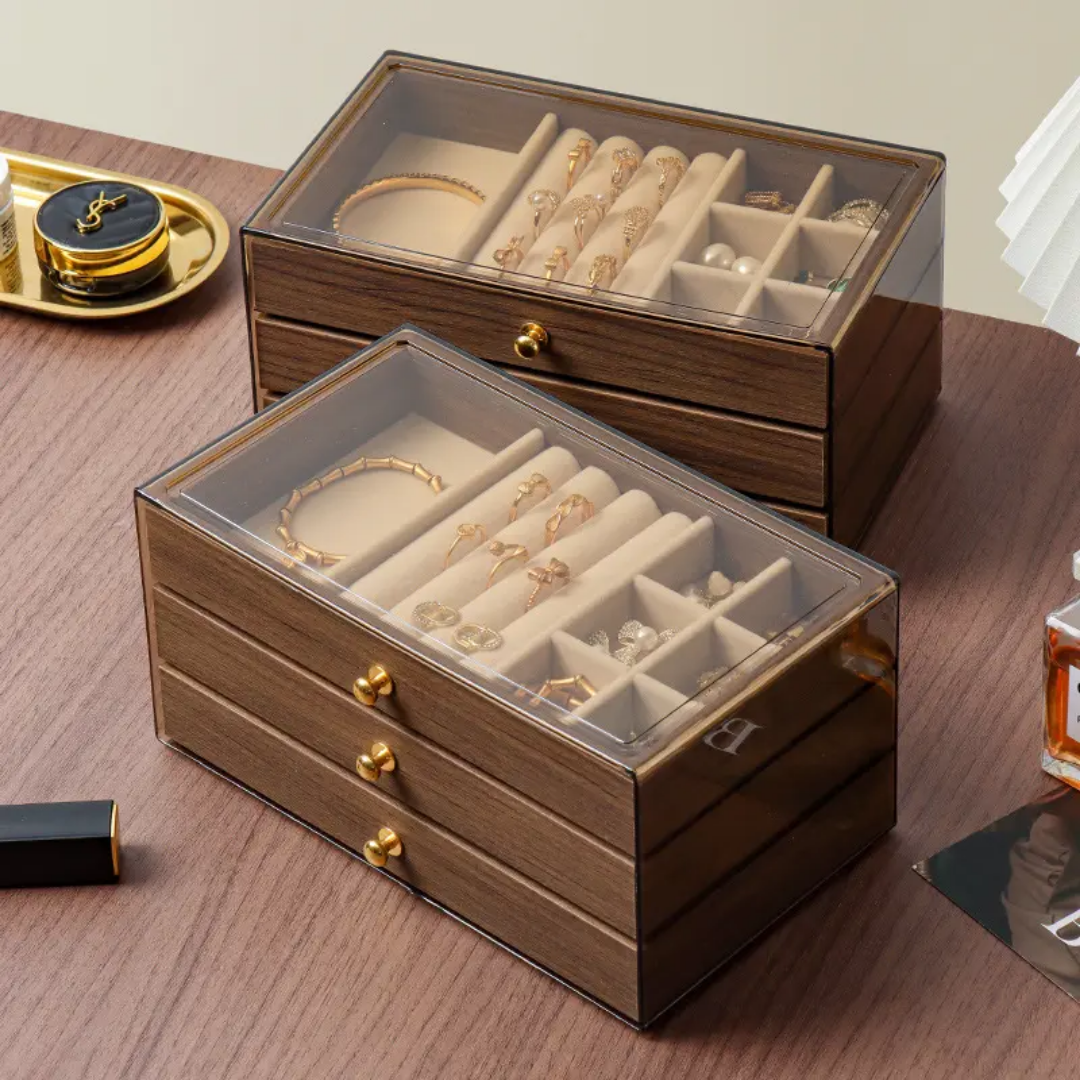 Wooden 3 layer cosmetic organizer