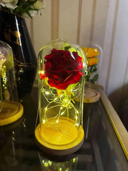 Rose bell jar with led lights