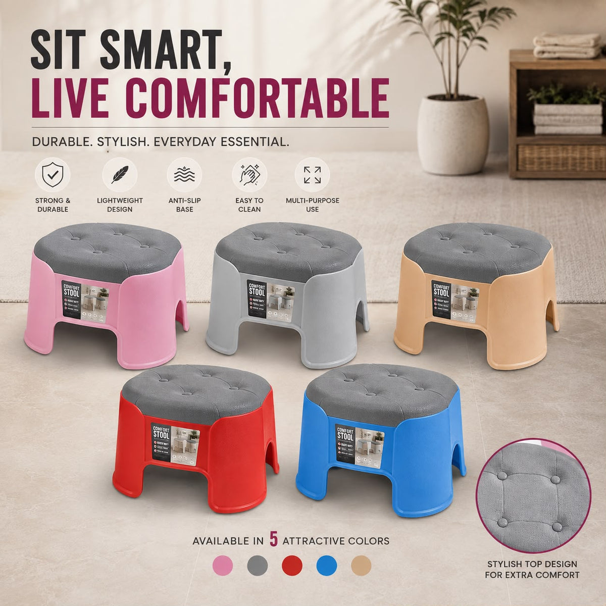 Comfort Plastic Cushion Shape Sitting Stool