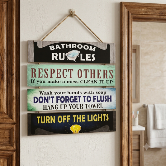 4 step- bathroom rules wall hanging quotation