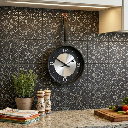 Kitchen utensil frypan wall clock
