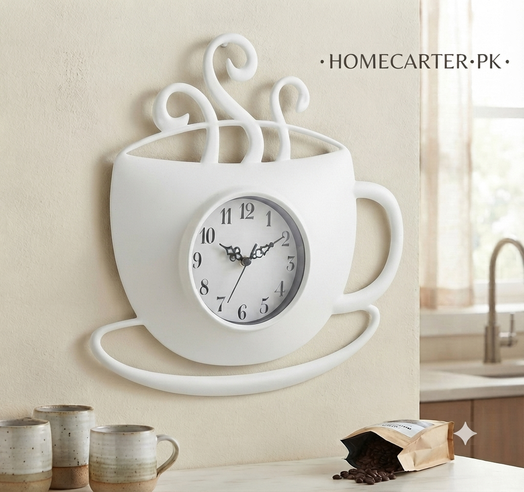 Coffee cup mounted wall clock