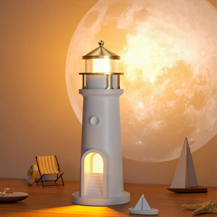 Light house night lamp with lunar projection