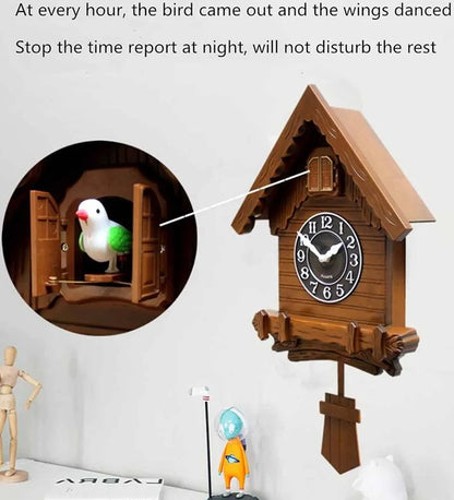 Cuckoo clock with moveable bird