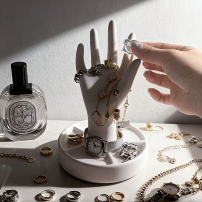 Hand Style Jewelery Stand with Dish Base for Rings & Necklaces