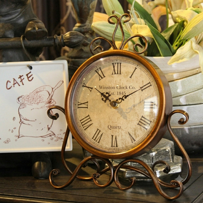 Bronze metal antique rustic table clock