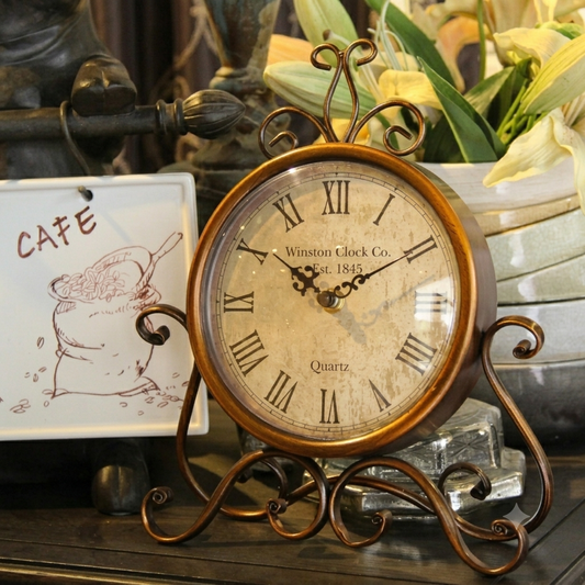 Bronze metal antique rustic table clock