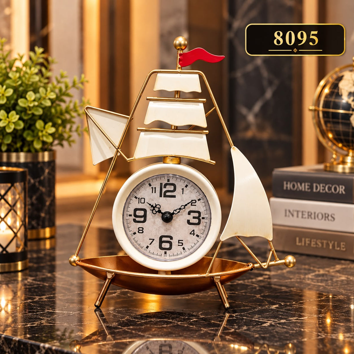 Metal ship decor table clock