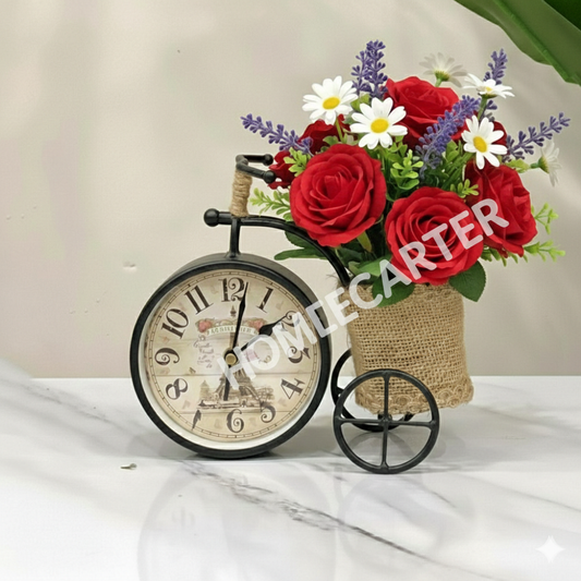 Tricycle antique table clock with Art.flowers