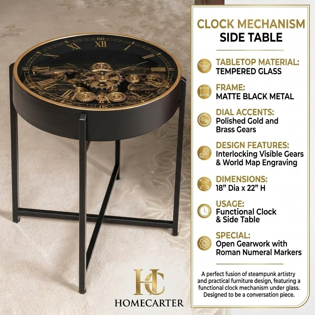 Metal Gearing side table clock