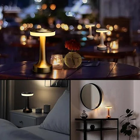 Hood-shaped rechargeable table lamp