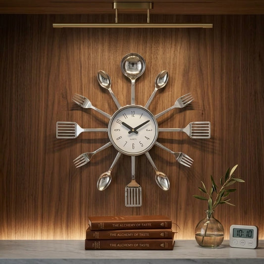 Kitchen style utensils wall clock
