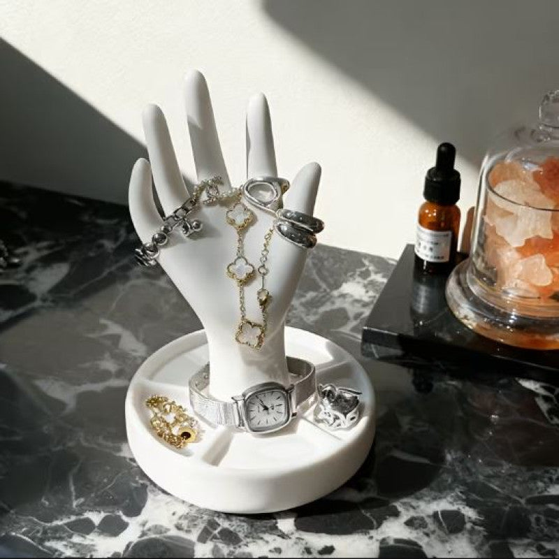 Hand Style Jewelery Stand with Dish Base for Rings & Necklaces