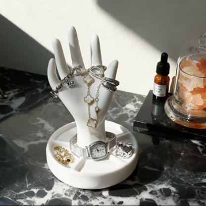 Hand Style Jewelery Stand with Dish Base for Rings & Necklaces