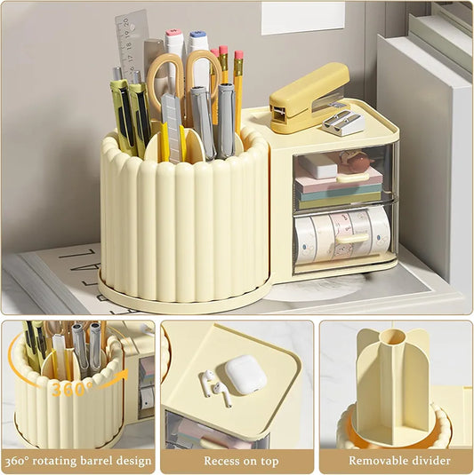 Multi-purpose 360 rotating organizer with 2 drawers