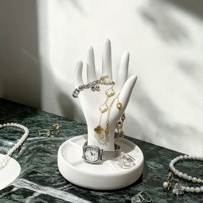 Hand Style Jewelery Stand with Dish Base for Rings & Necklaces