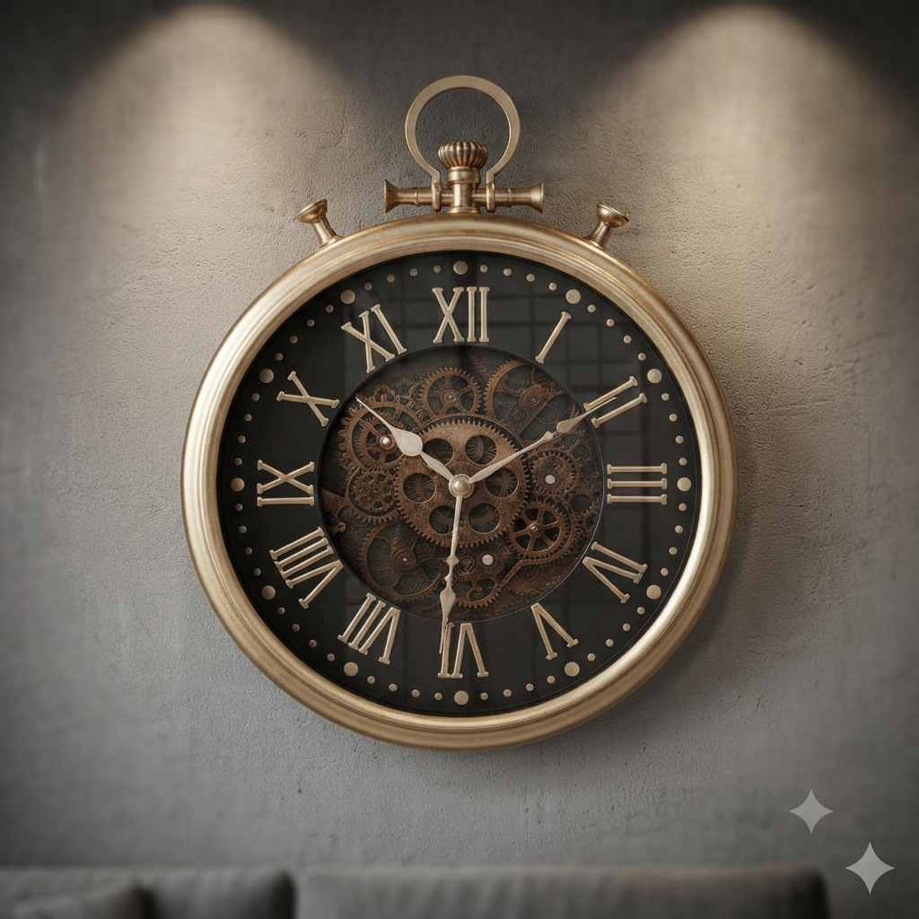 Antique Roman movable gearing wall clock