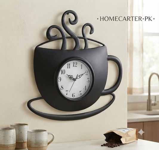 Coffee cup mounted wall clock