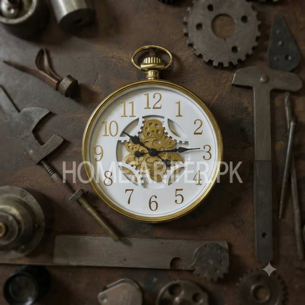 Antique golden wall clock with Gears