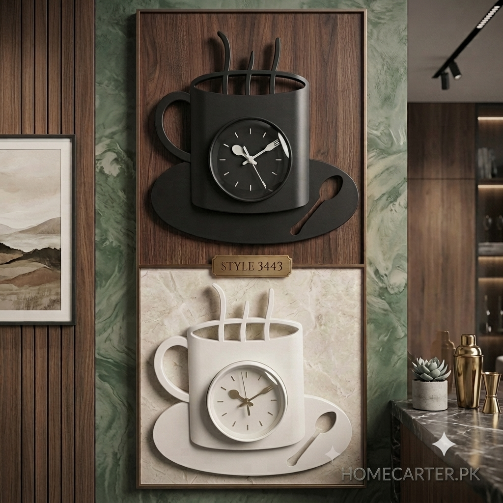 European style cup & spoon wall clock for kitchen