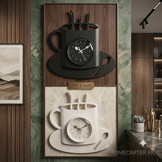 European style cup & spoon wall clock for kitchen