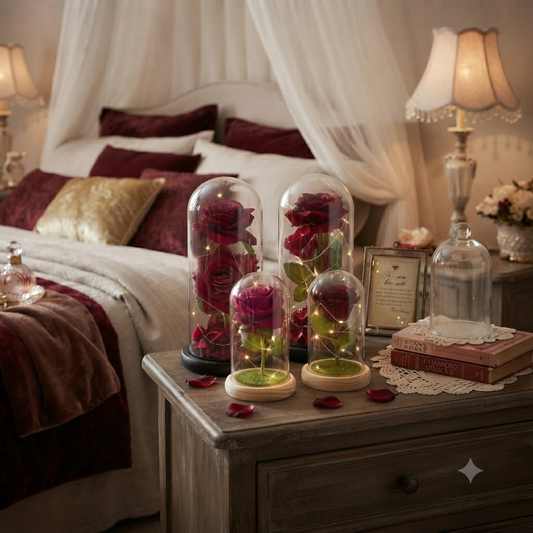 Led Rose bell jar with led