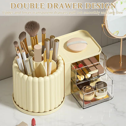 Multi-purpose 360 rotating organizer with 2 drawers