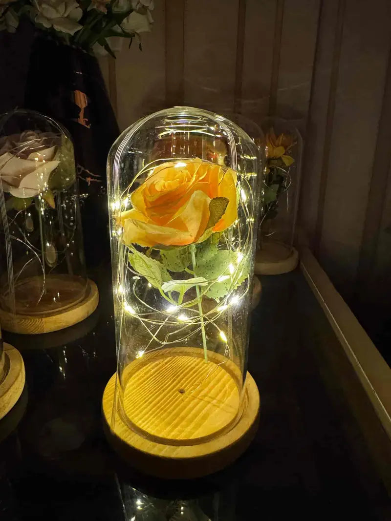 Rose bell jar with led lights