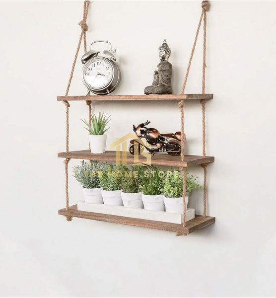 3 tier Wooden Wall Rope shelf