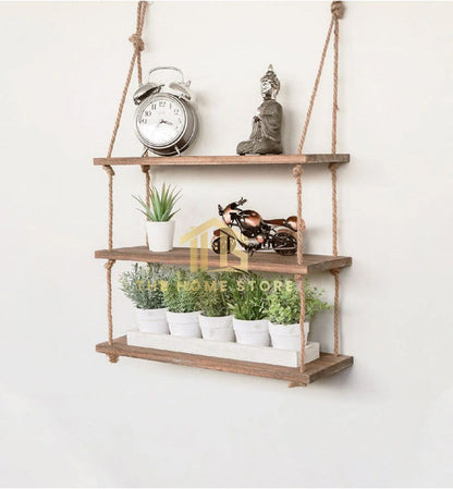 3 tier Wooden Wall Rope shelf