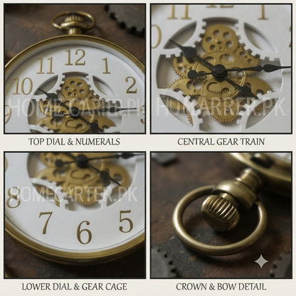 Antique golden wall clock with Gears