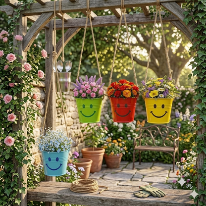Sml iron metal bucket with flower arrangements