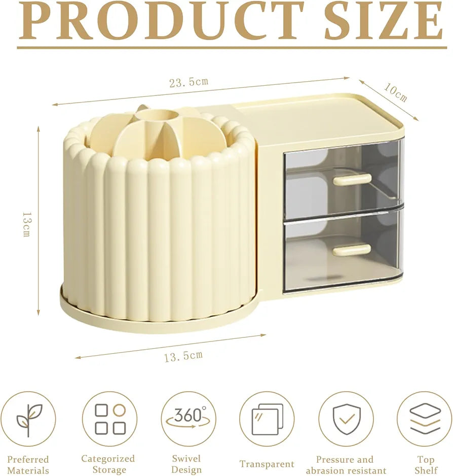 Multi-purpose 360 rotating organizer with 2 drawers
