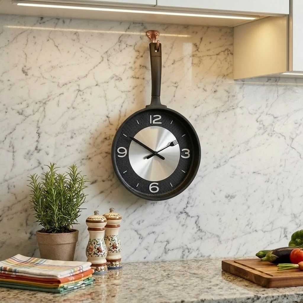 Kitchen utensil frypan wall clock
