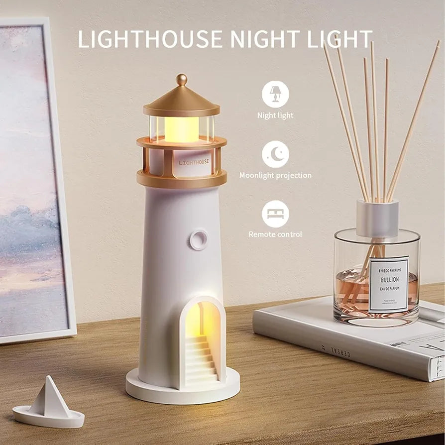 Light house night lamp with lunar projection