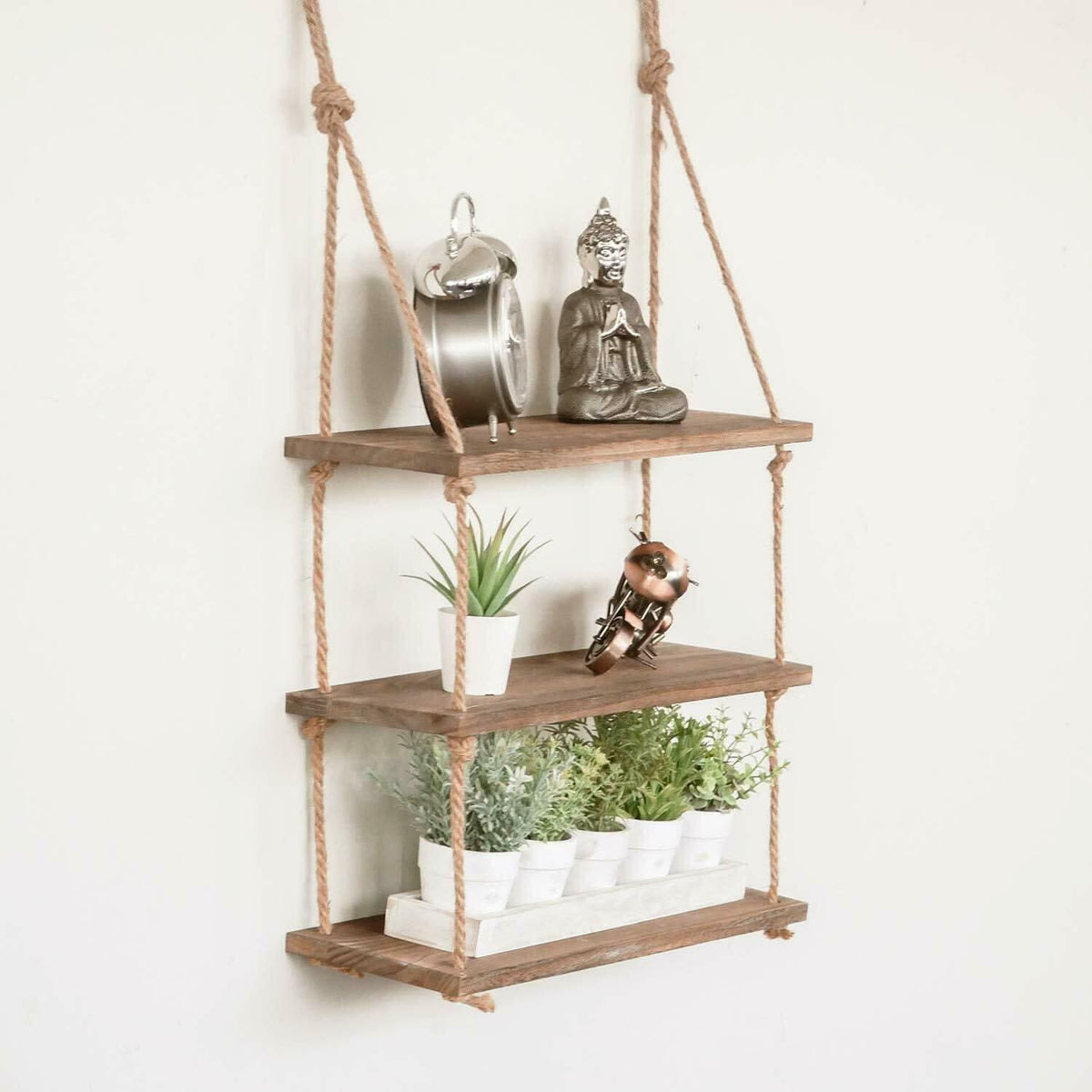 3 tier Wooden Wall Rope shelf