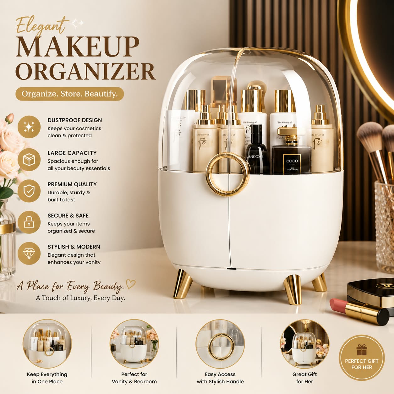 Big Cosmetic organizer with dustfree top