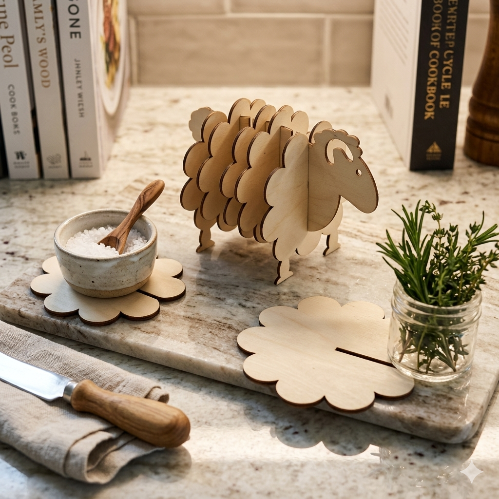 5pcs Wooden sheep design tea coaster set