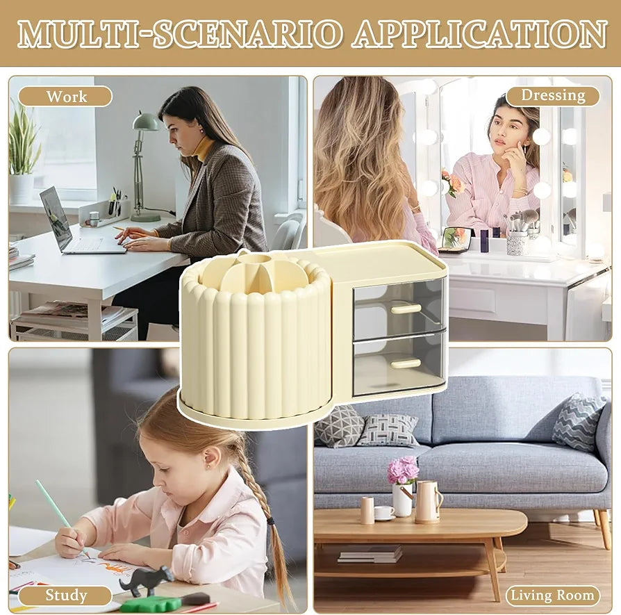 Multi-purpose 360 rotating organizer with 2 drawers
