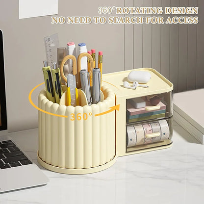 Multi-purpose 360 rotating organizer with 2 drawers