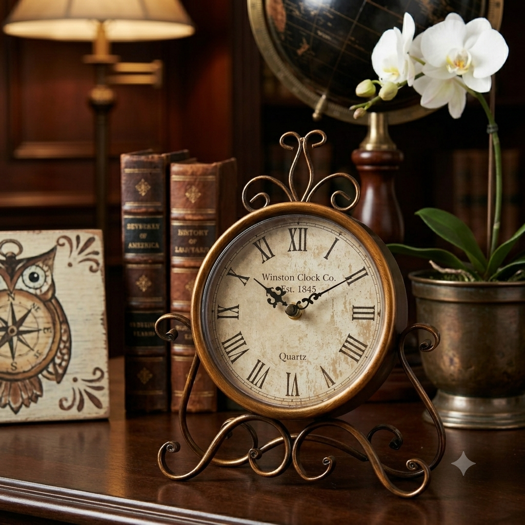 Bronze metal antique rustic table clock