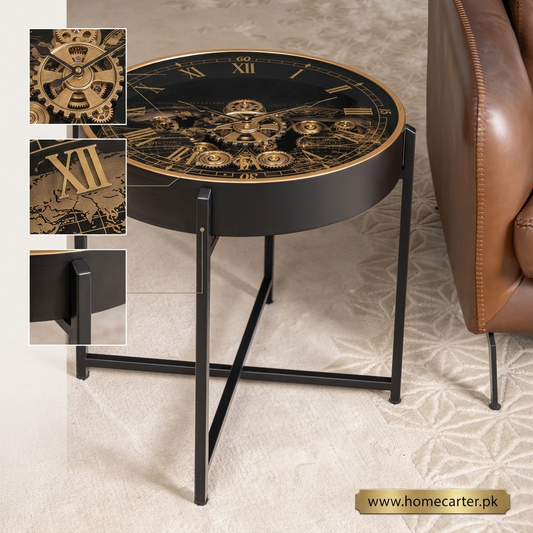 Metal Gearing side table clock