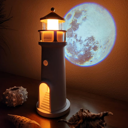 Light house night lamp with lunar projection