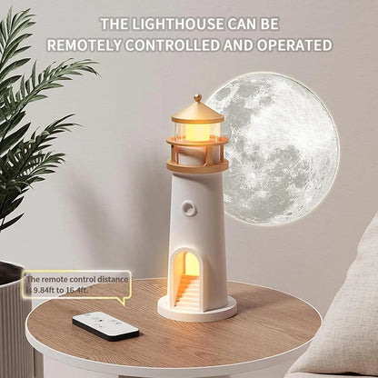 Light house night lamp with lunar projection