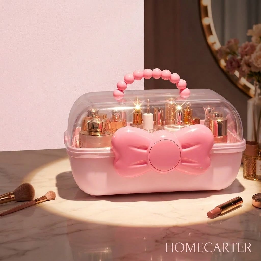 Bow themed cosmetic makeup organizer